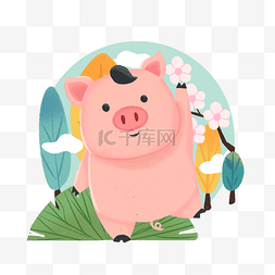 小猪动物图片_卡通手绘可爱动物插画小猪