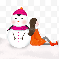 下雪天女孩图片_下雪天女孩堆雪人坐在雪地优雅