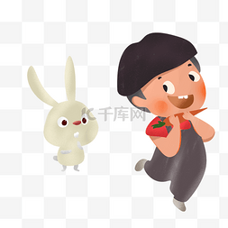 奔跑的小孩和小白兔插画