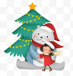 圣诞节活动图片_圣诞节带圣诞帽的熊和女孩