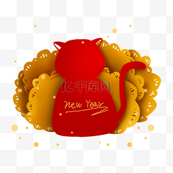 剪纸新年电商图片_新年中国风招财猫红色文字框