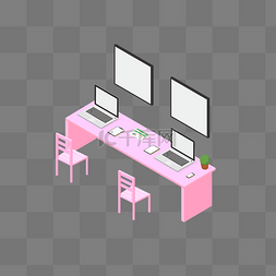 2.5D粉色办公监控室内