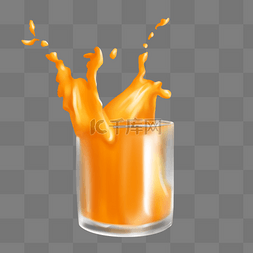 果汁橙汁溅出玻璃杯