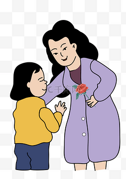 女儿与妈妈图片_母亲节促销手绘卡通康乃馨献花妈