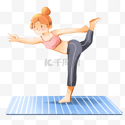 运动垫子图片_做瑜伽的女孩卡通png素材