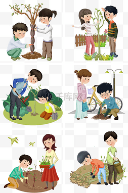 小孩合集图片_植树节人物合集插画