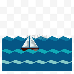手绘水波纹图片_卡通手绘水面浪花海面波浪小船帆