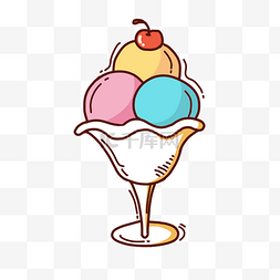 冰激淋图片_手绘彩色三球冰激淋