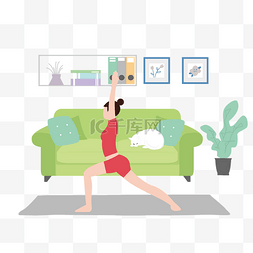 室内卡通图片_卡通插画风练瑜伽的女人