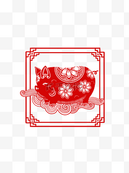 传统手艺民俗图片_可商用新年窗花剪纸创意猪元素