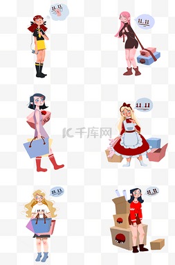 欧美美女素描图片_双十一购物欧美美女卡通插画合集