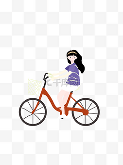 女生骑图片_卡通暑期学生学骑自行车