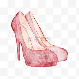 红色高跟鞋图片_手绘水彩红色高跟鞋