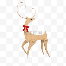 立体c4d小清新卡通小树装饰元素图片_圣诞节扁平木质驯鹿