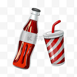 可口可乐铁罐图片_玻璃瓶可乐和纸杯饮料png