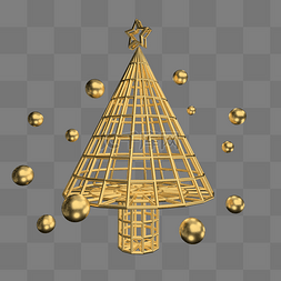 悬浮球图片_金色C4D圣诞装饰圣诞树