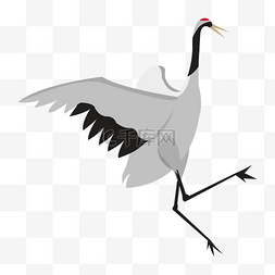 手绘白色跳动的鹤插画