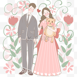 夫妻结婚照粉色纱裙可爱迷人
