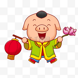 猪年猪猪财源滚滚图片_手绘新年卡通财运猪