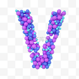 紫色立体字母图片_C4D气球立体字母V元素