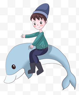 男孩骑鲸鱼天空梦幻傲游