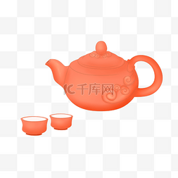 中国风茶具插画图片_手绘中国风陶瓷茶壶茶杯