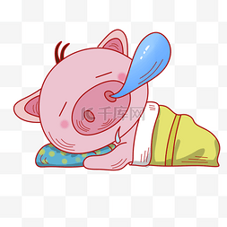 猪的插画jpg图片_手绘睡觉打鼾的猪
