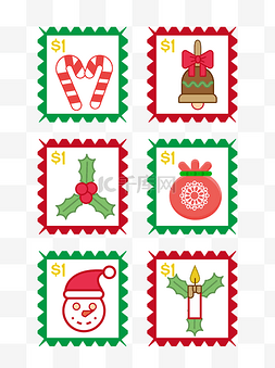 圣诞合集图片_圣诞邮票邮戳小贴纸可爱卡通礼物