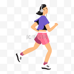 手绘人物健身图片_卡通跑步运动的女生手绘插画