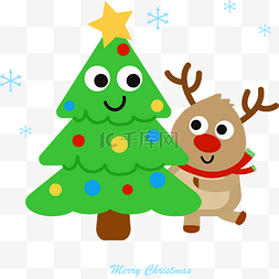 红绿星星图片_圣诞节树宝宝和麋鹿宝宝开心过圣
