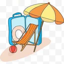 可爱旅行箱图片_夏日沙滩旅行海岸沙滩椅遮阳伞游