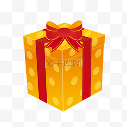 节日生日带蝴蝶结黄色礼物盒元素