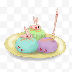 高清中秋月饼图片_卡通厚涂手绘中秋节可爱小白兔月