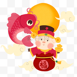 小猪鲤鱼图片_手绘新年小猪福袋插画