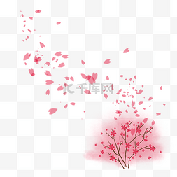 粉色桃花树花瓣飘落
