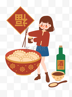 碗筷矢量图片_猪年新年2019农历新年传统习俗女