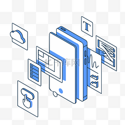 免抠蓝色手机图片_商务数据展示2.5Dl立体风格矢量免