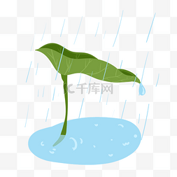 手绘雨水绿叶插画
