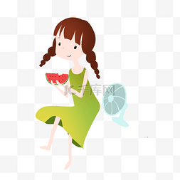 在吃西瓜的可爱小女孩免抠图