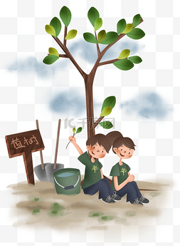 植树节植树公益的青年学生