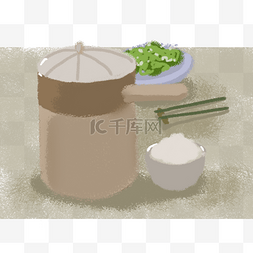 餐桌米饭图片_灰色创意砂锅美食