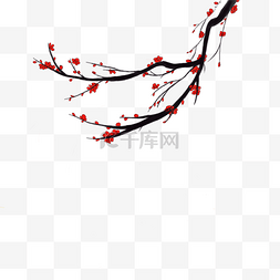 春节宣传海报图片_手绘红色梅花枝头