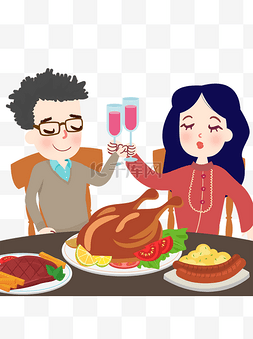 彩绘感恩节吃饭的情侣