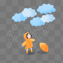 下雨天图片_手绘可爱下雨天小女孩淋雨