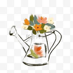 手绘创意手绘花卉图片_手绘创意洒水壶彩色水墨花瓶