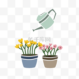 田园黄色图片_田园风手绘洒水壶与花卉植物简图