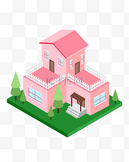 建筑交通图片_矢量2.5D粉色别墅建筑