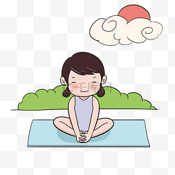 拉伸瑜伽图片_手绘可爱的瑜伽小女孩插画