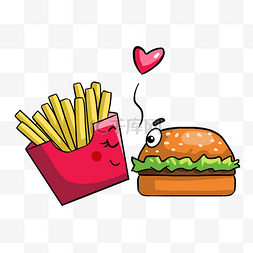 情侣快餐薯条汉堡插画