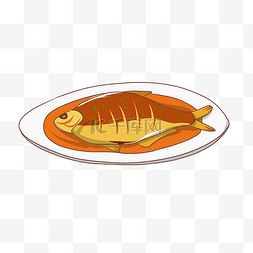 红烧鱼美食手绘插画